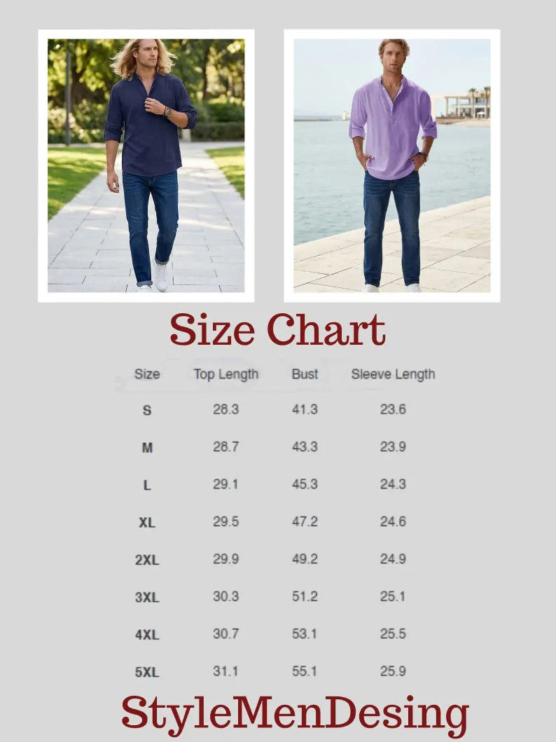 Men's Casual Roll Up Sleeve Henley Shirt - Plus Size Cotton Top for Beach & Summer Style