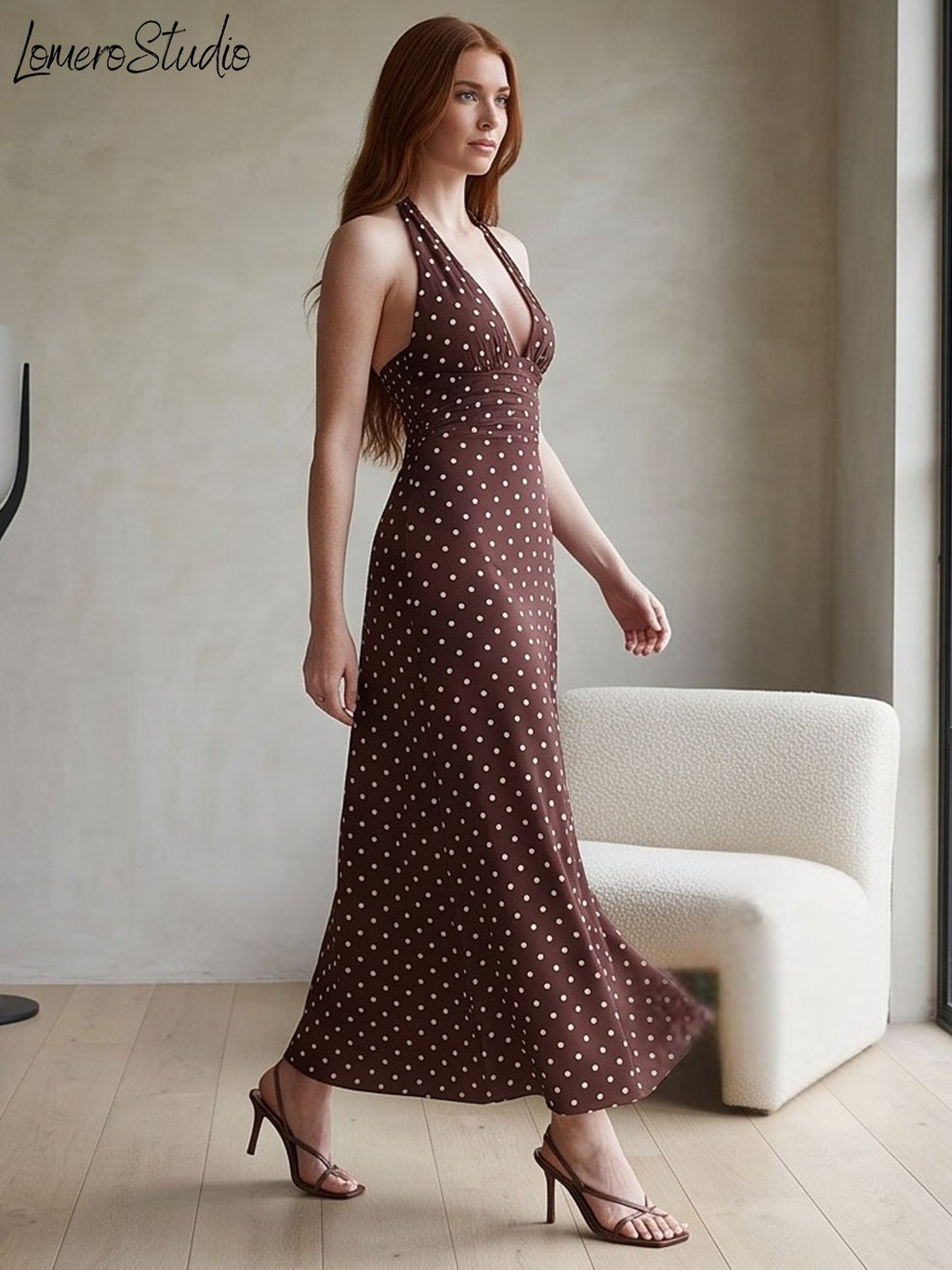 Sexy Polka Dot Vacation Dress for Women, Trendy Sleeveless Retro A-Line Maxi Dress,