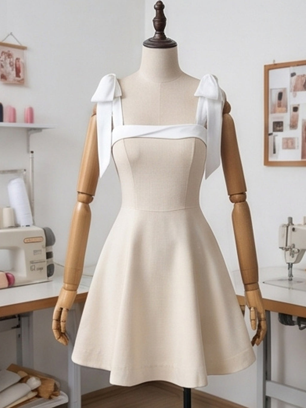 Unique Square Neck Mini Dress for Women - Trendy Tie Shoulder & Hidden Zipper