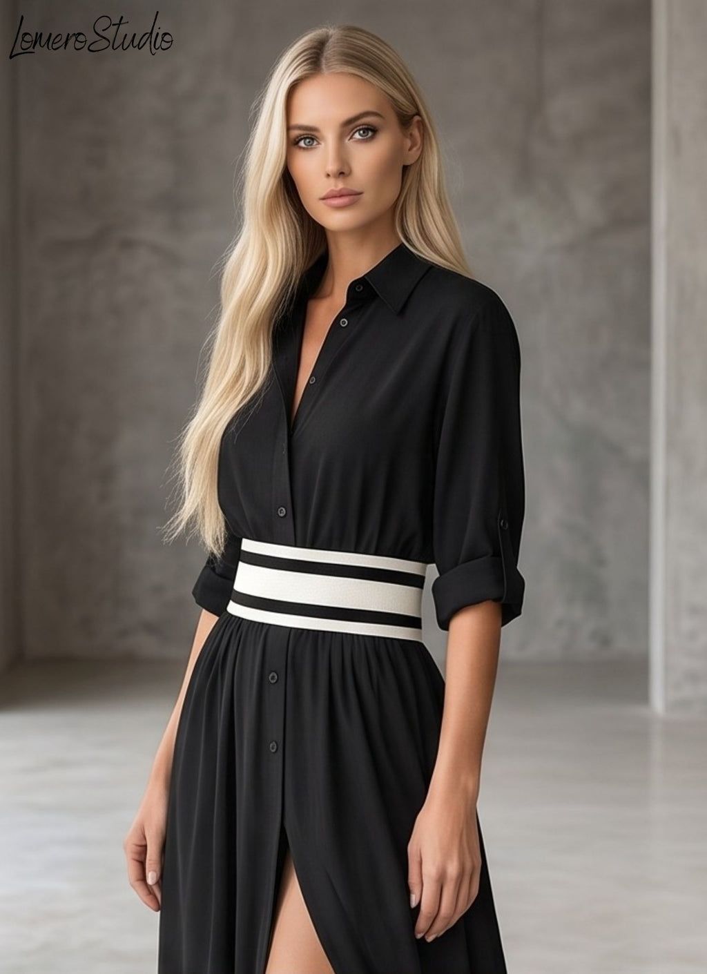 Trendy Color Block Maxi Dress, Elegant Collared Long Dress with Pockets