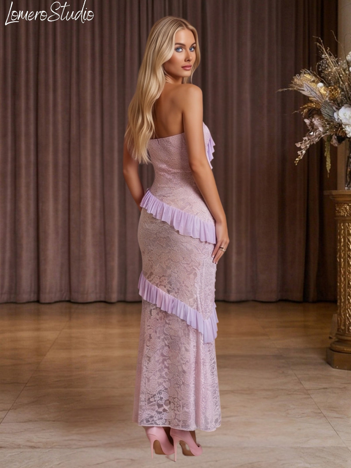 Off Shoulder Lace Maxi Dress, Elegant Bodycon Long Dress for Women, Formal Evening & Wedding Guest Party Gown