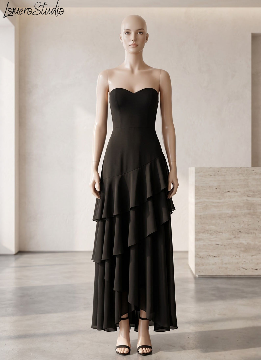 Elegant Off Shoulder Maxi Dress, High Waist Layered Evening Gown