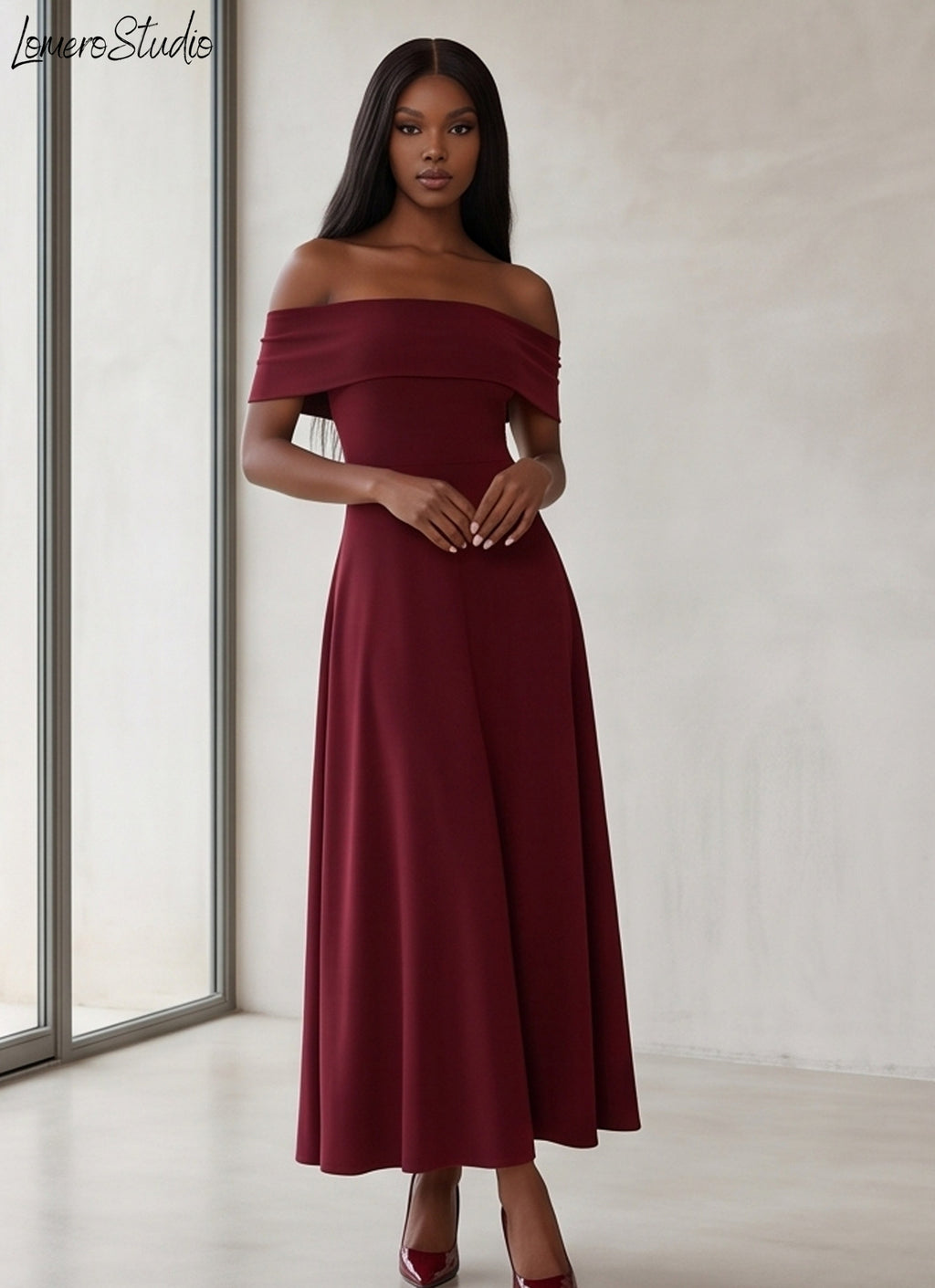 Solid Color Off Shoulder Evening Dress, Backless Maxi Gown for Special Occasions
