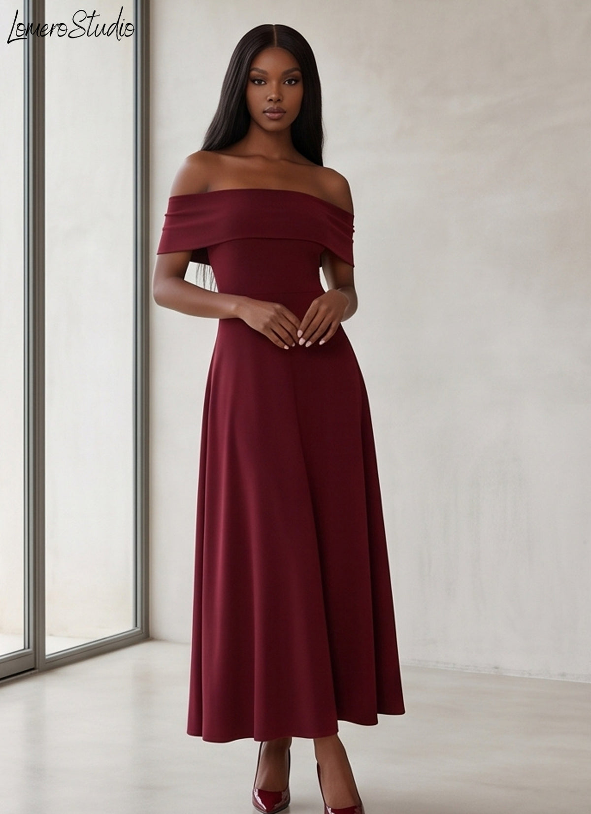 Solid Color Off Shoulder Evening Dress, Backless Maxi Gown for Special Occasions