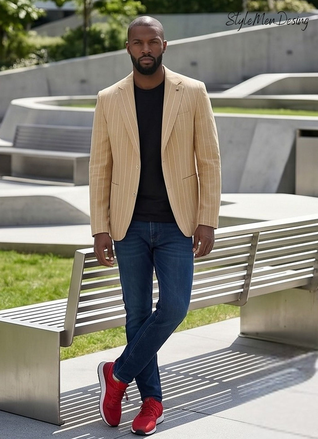 Men's Striped Linen Blend Blazer - Italian Style Slim Fit Summer Jacket for Smart Casual Looks