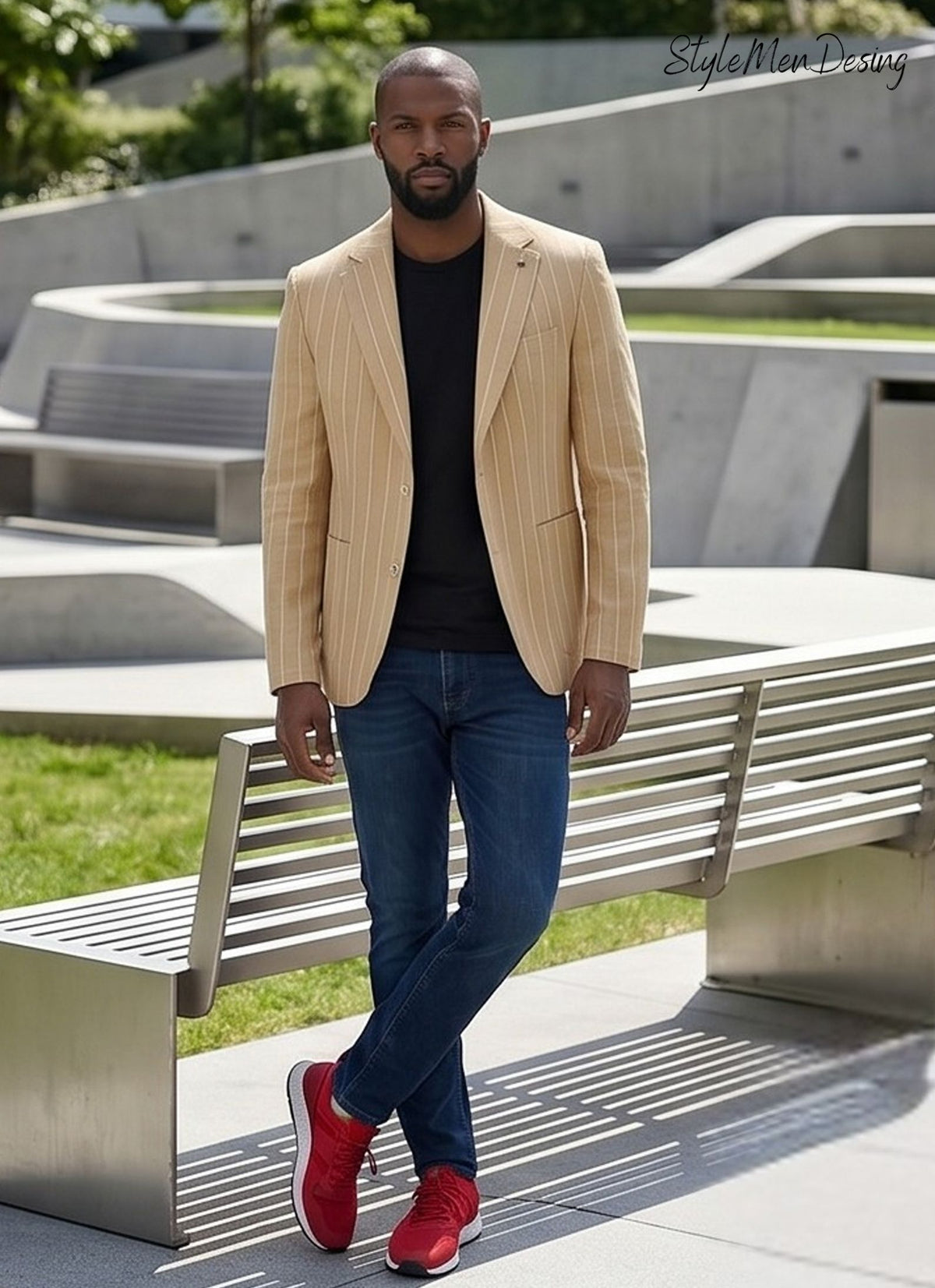 Men's Striped Linen Blend Blazer - Italian Style Slim Fit Summer Jacket for Smart Casual Looks