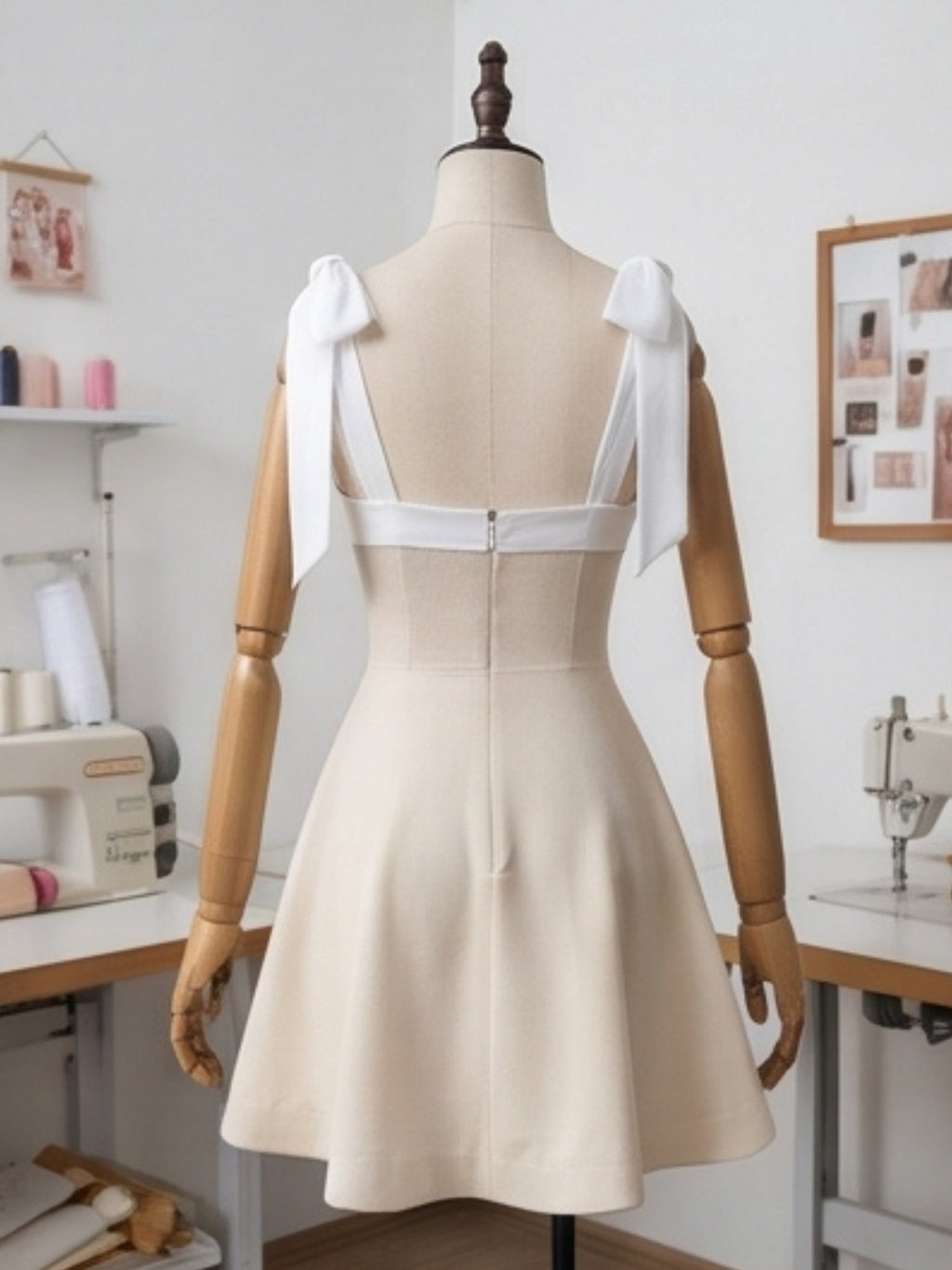 Unique Square Neck Mini Dress for Women - Trendy Tie Shoulder & Hidden Zipper