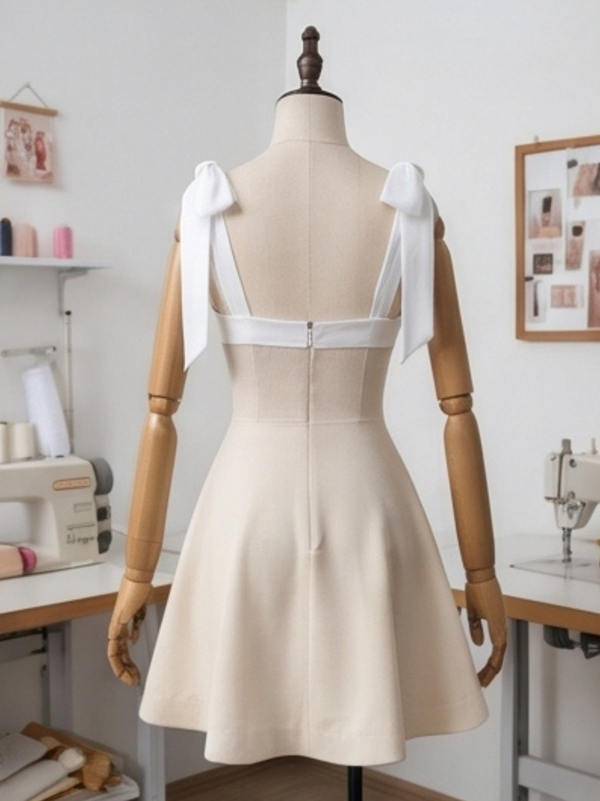 Unique Square Neck Mini Dress for Women - Trendy Tie Shoulder & Hidden Zipper