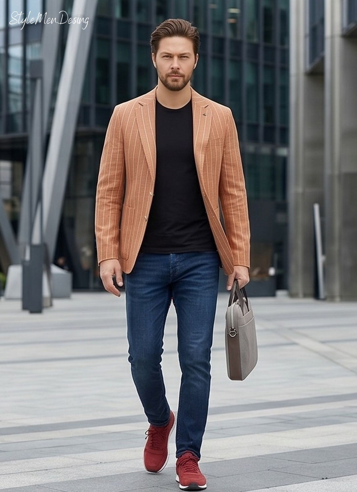 Men's Striped Linen Blend Blazer - Italian Style Slim Fit Summer Jacket for Smart Casual Looks