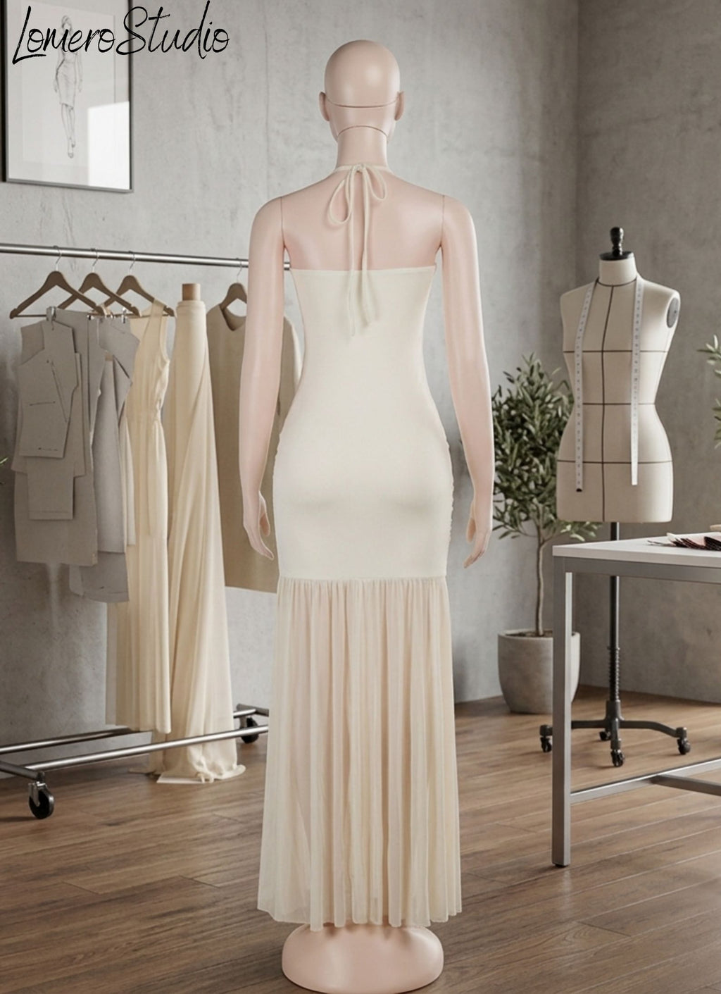 Sexy Bodycon Maxi Dress for Women, Unique Halter Cutout Dress, Party Mesh Dress with Splicing