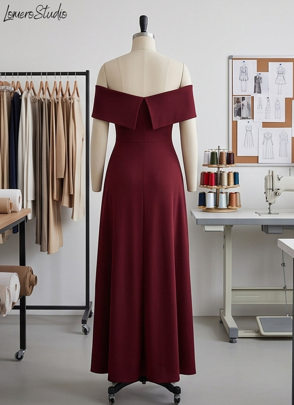 Solid Color Off Shoulder Evening Dress, Backless Maxi Gown for Special Occasions