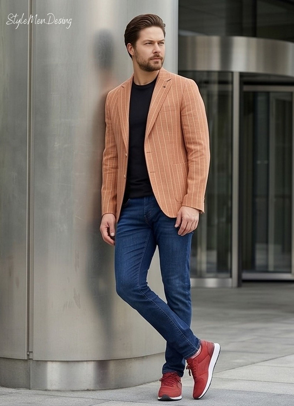 Men's Striped Linen Blend Blazer - Italian Style Slim Fit Summer Jacket for Smart Casual Looks