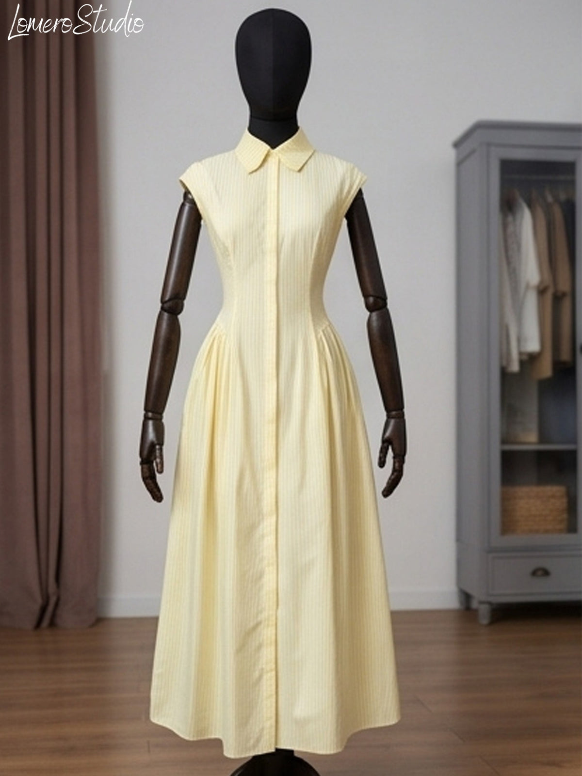Trendy Cap Sleeve Maxi Dress for Women, Ruched Waist Collared Summer Dress, Casual Outfit