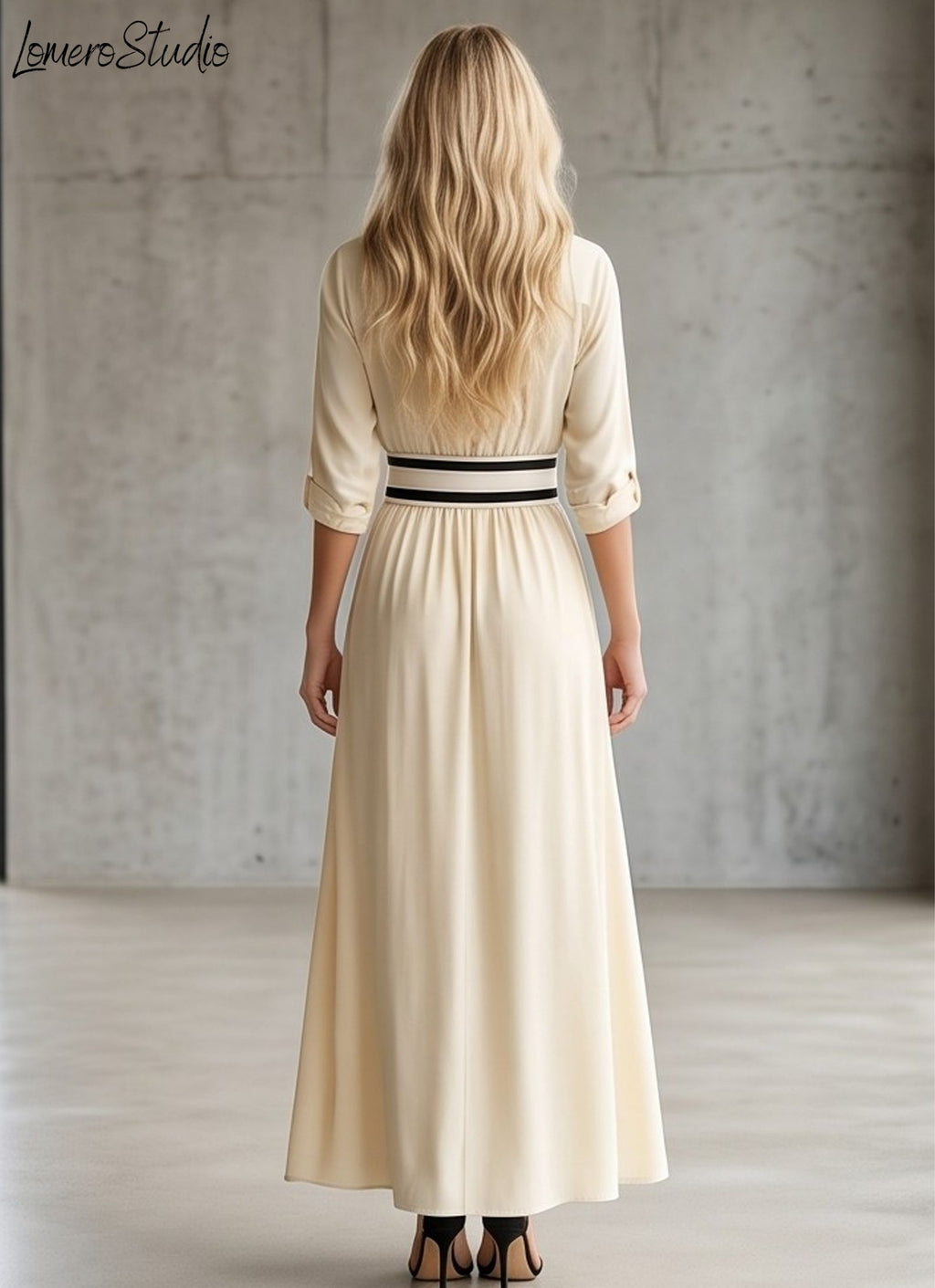 Trendy Color Block Maxi Dress, Elegant Collared Long Dress with Pockets