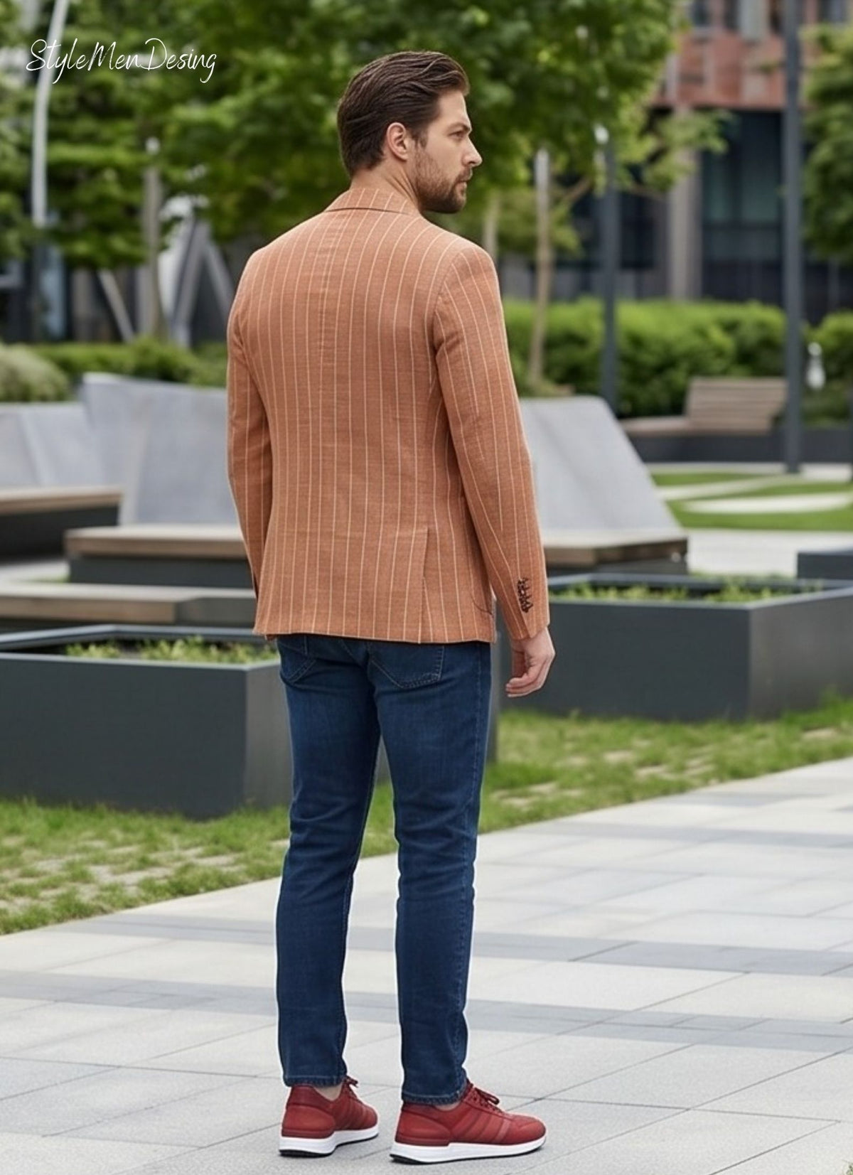 Men's Striped Linen Blend Blazer - Italian Style Slim Fit Summer Jacket for Smart Casual Looks