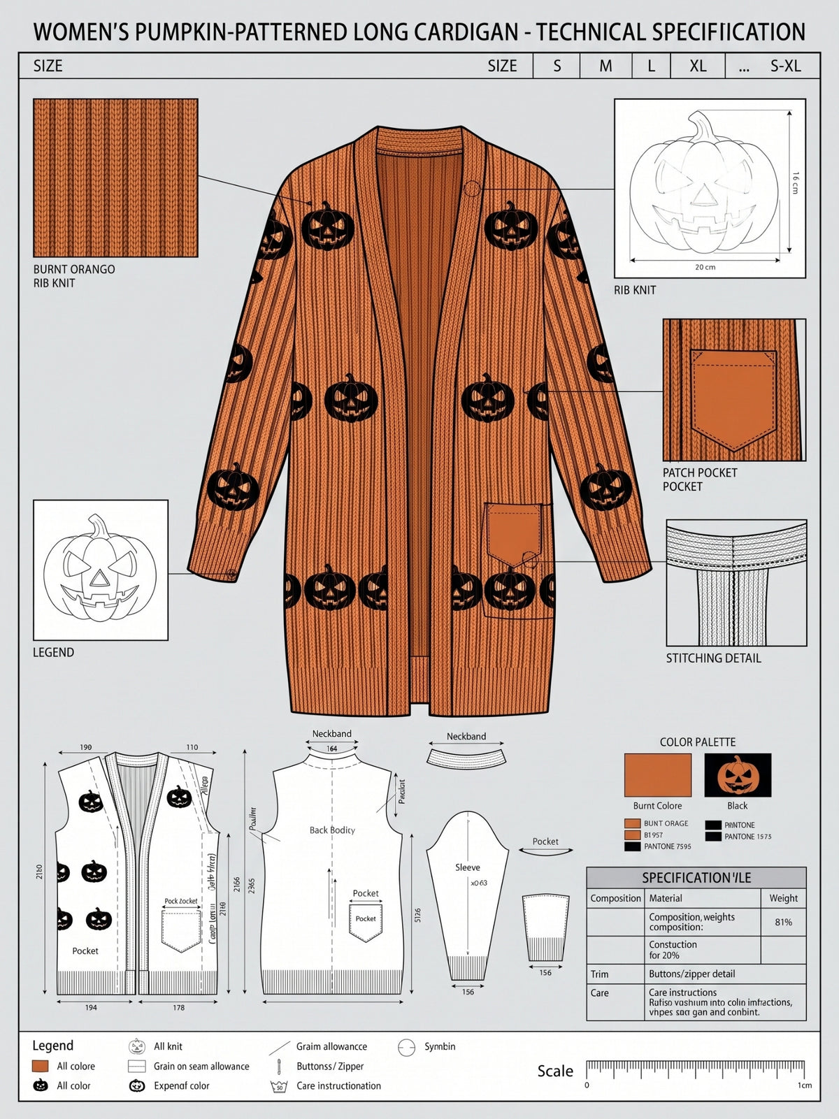 Halloween Pumpkin Cardigan, Open Front Sweater, Knit Cardigan for Women
