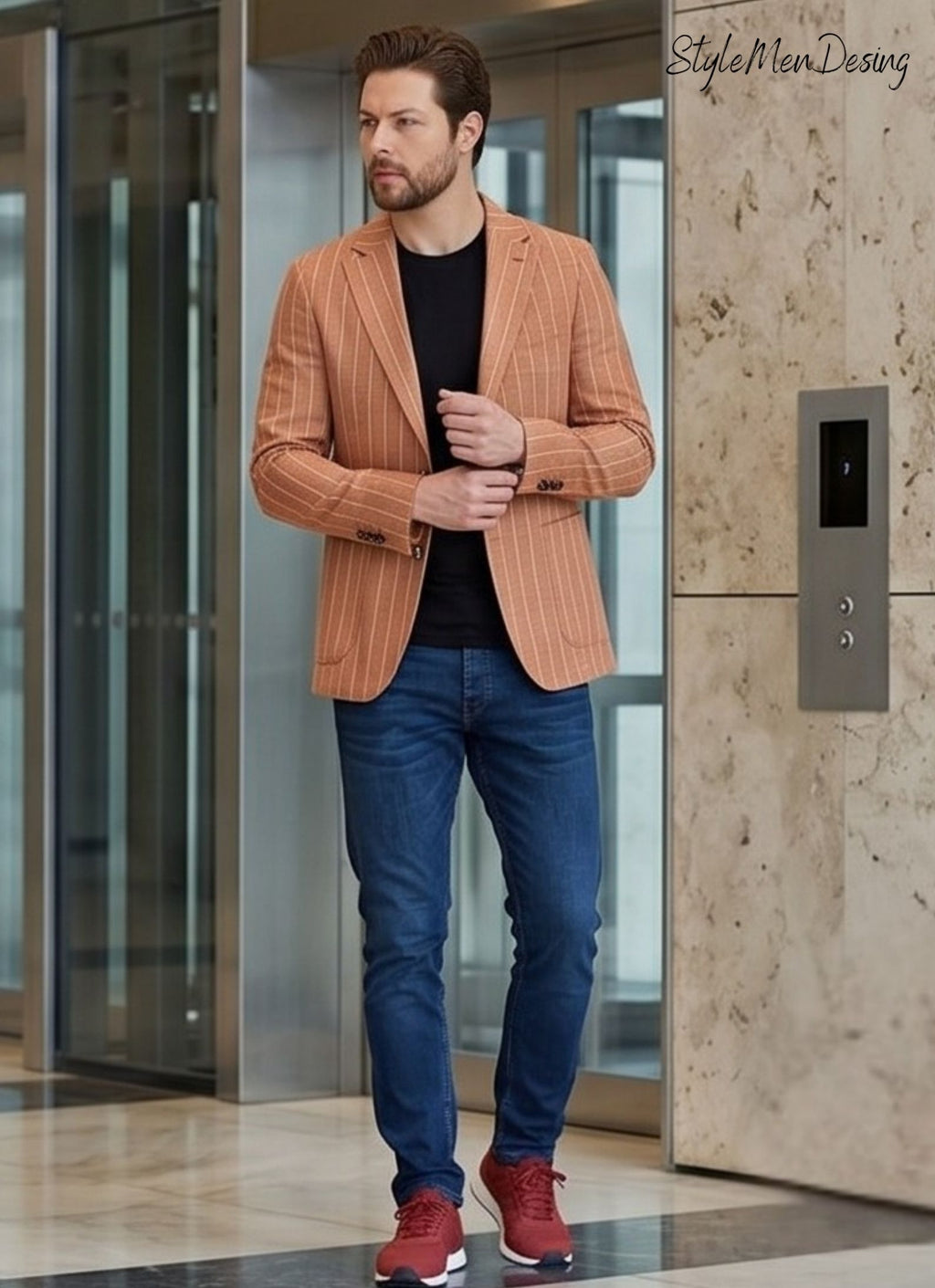 Men's Striped Linen Blend Blazer - Italian Style Slim Fit Summer Jacket for Smart Casual Looks