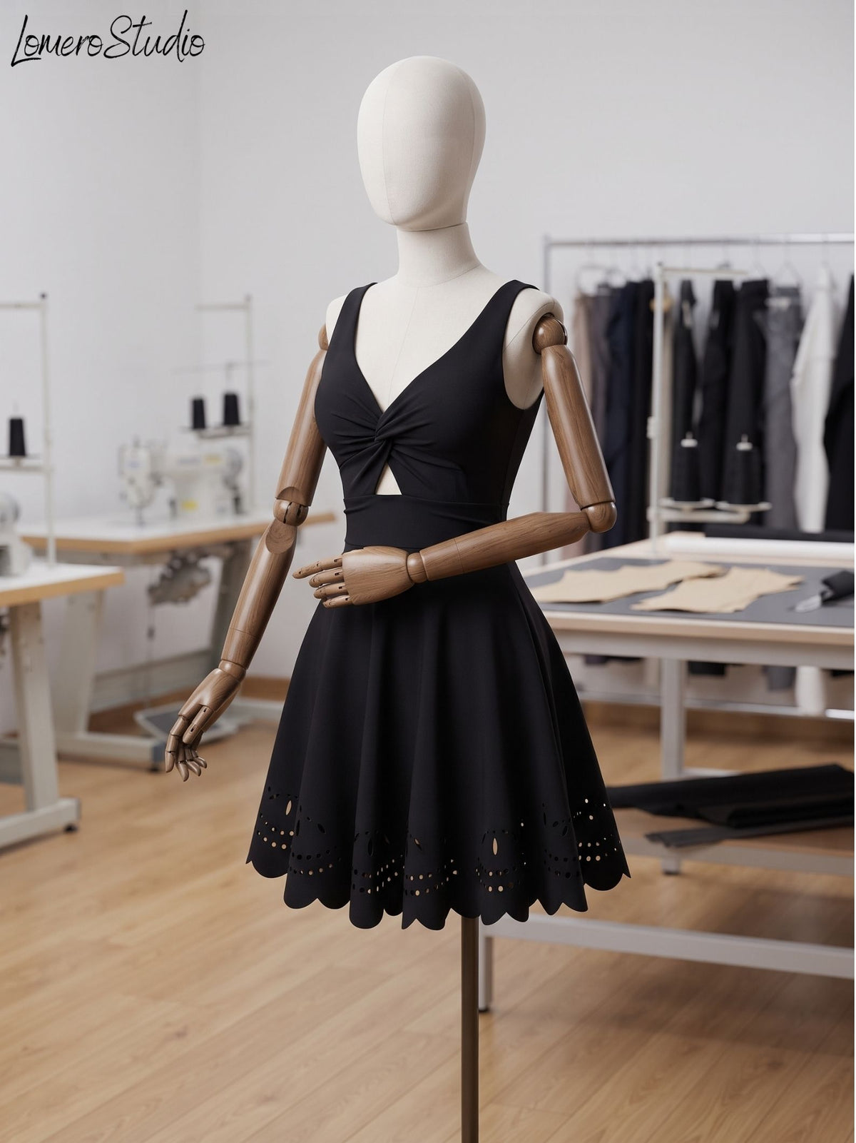 Crossover V Neck Mini Dress - Hollow Out Stretch Dress for Women