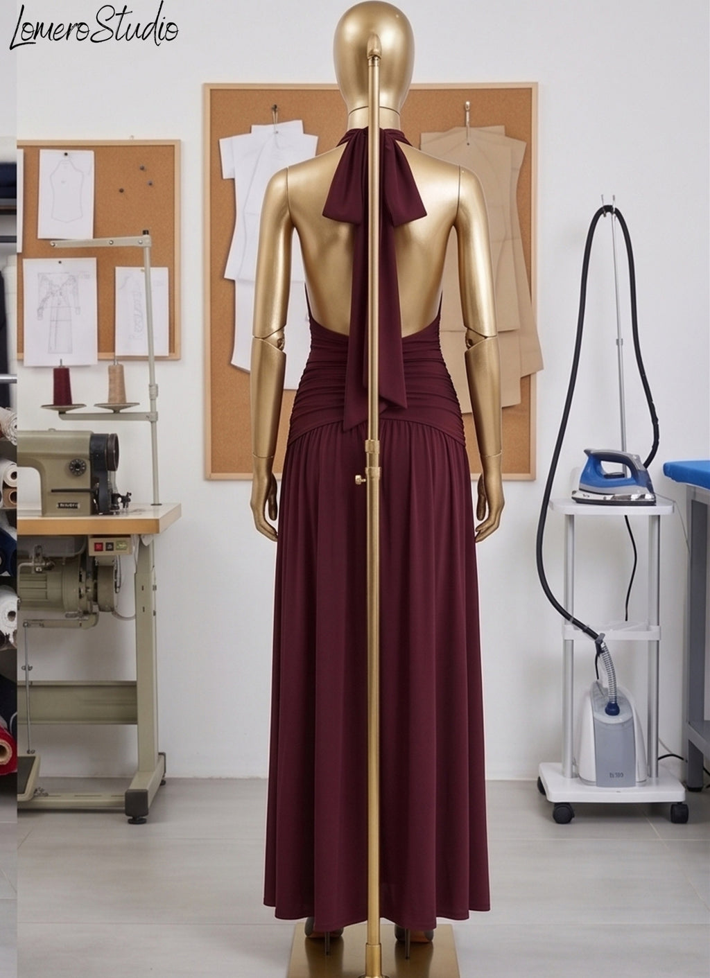 Sexy Summer Halter Dress with High Slit, Backless Ruched Evening Gown