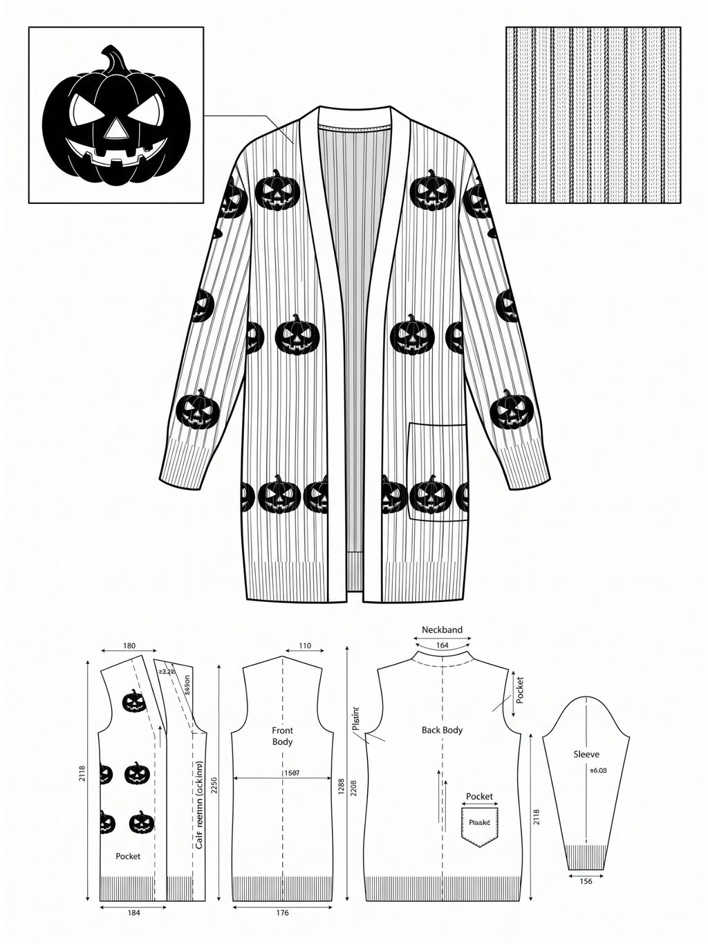 Halloween Pumpkin Cardigan, Open Front Sweater, Knit Cardigan for Women