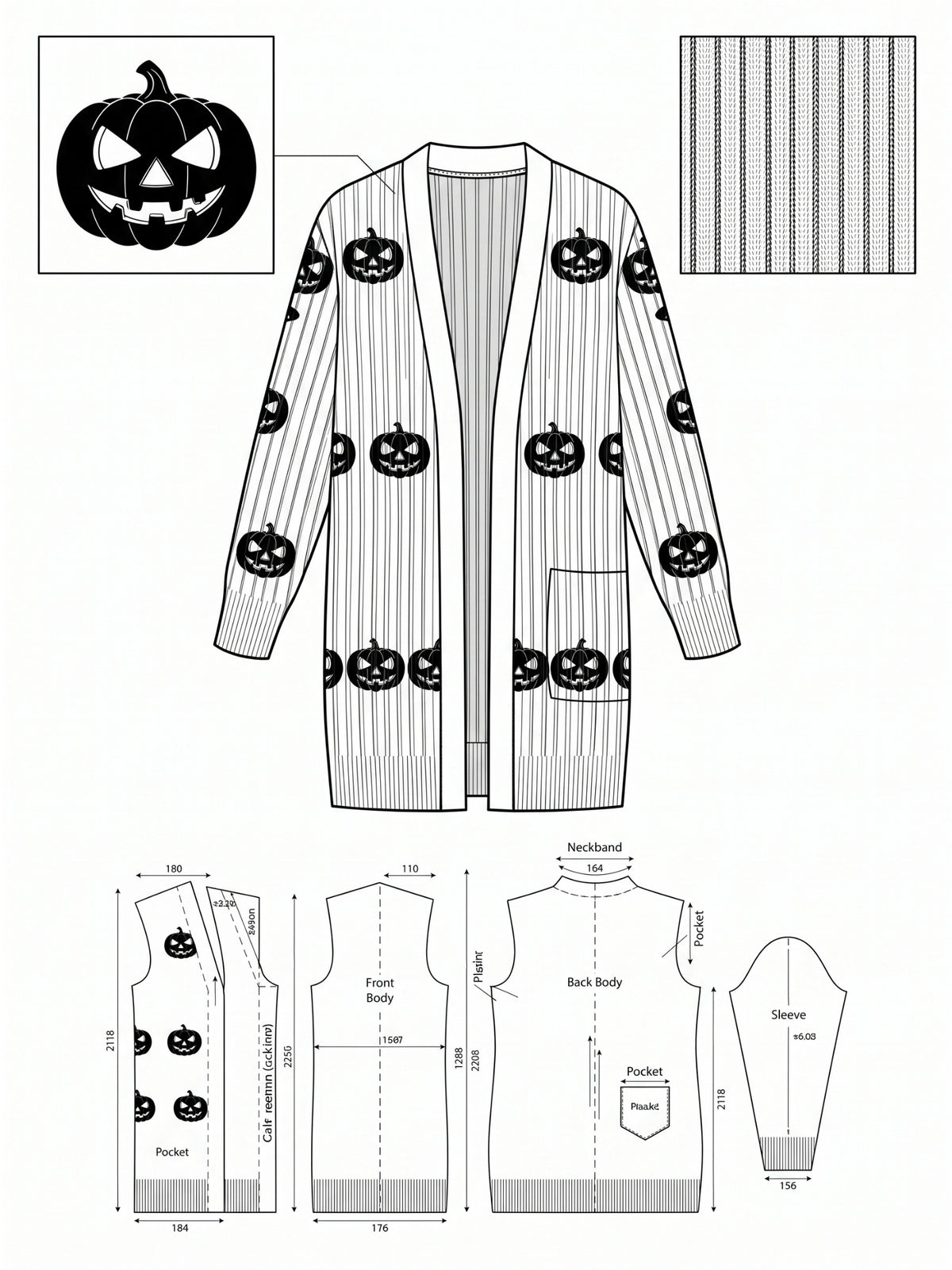Halloween Pumpkin Cardigan, Open Front Sweater, Knit Cardigan for Women