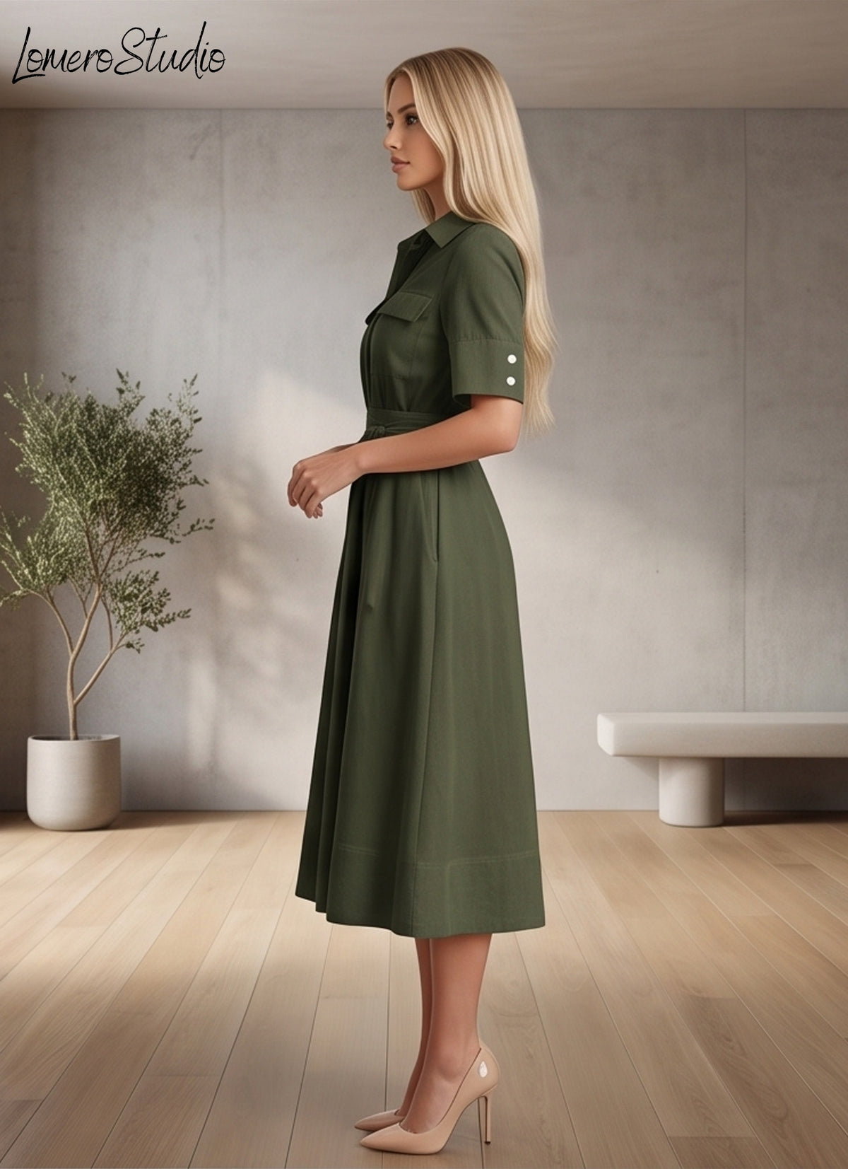 Chic Relaxed Midi Dress with Pockets - Solid Color Summer Outfit for Women