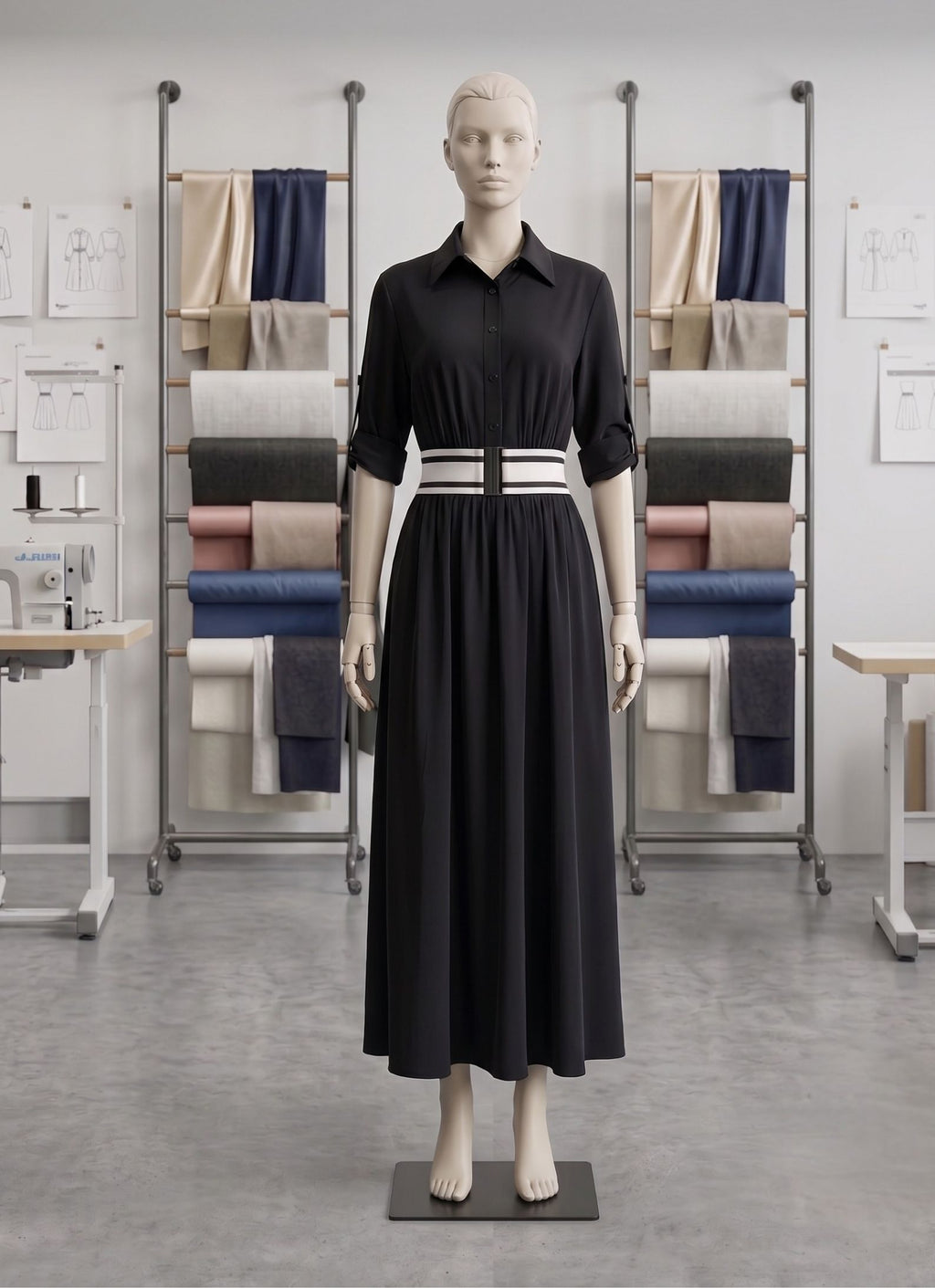 Trendy Color Block Maxi Dress, Elegant Collared Long Dress with Pockets