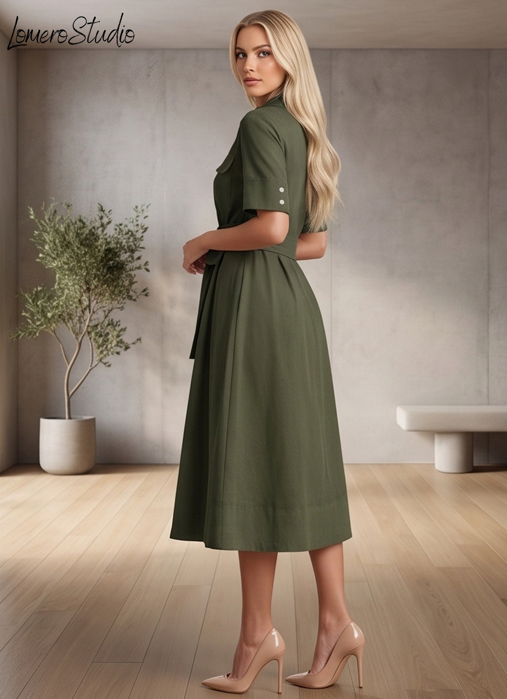 Chic Relaxed Midi Dress with Pockets - Solid Color Summer Outfit for Women