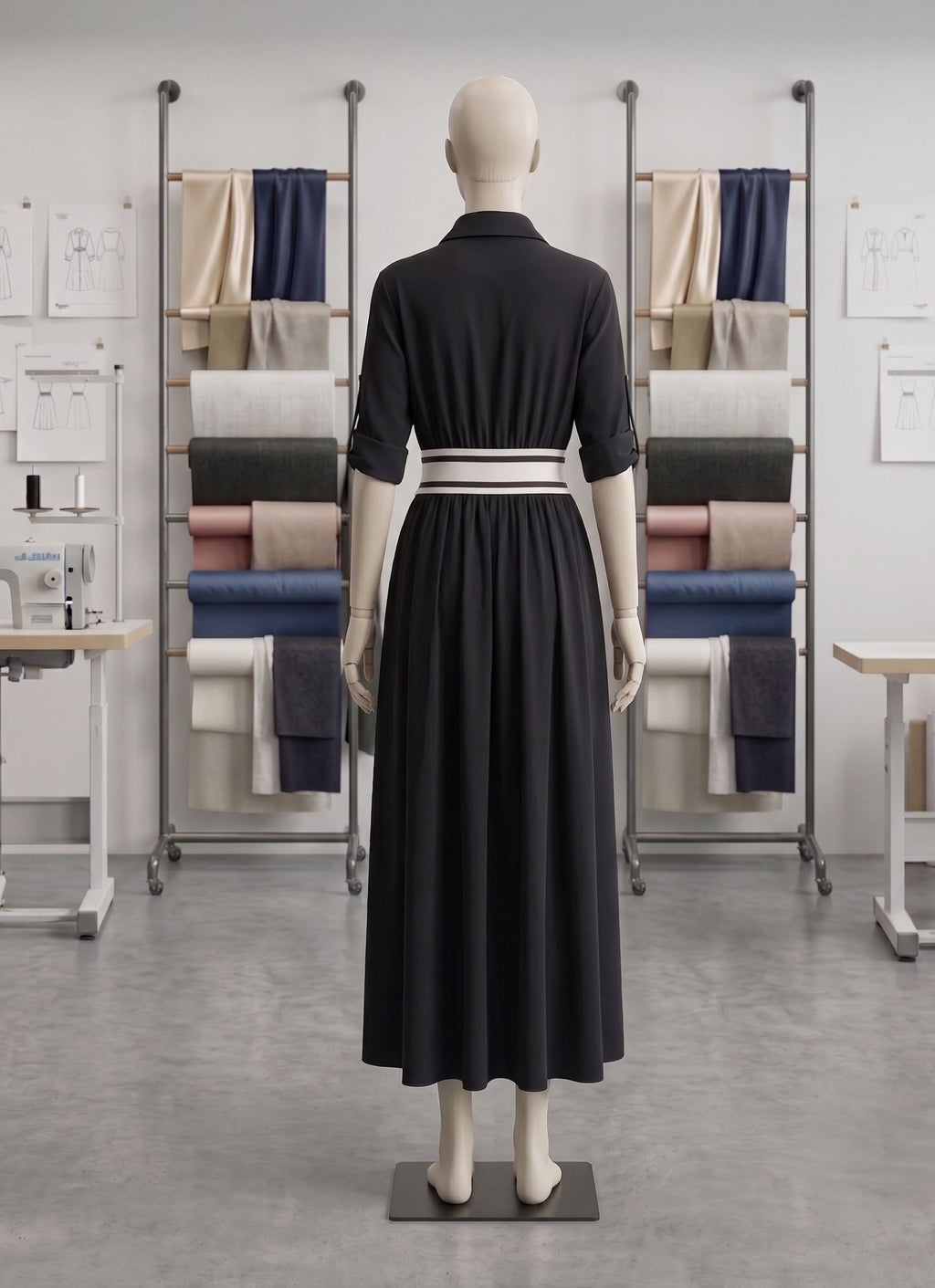 Trendy Color Block Maxi Dress, Elegant Collared Long Dress with Pockets