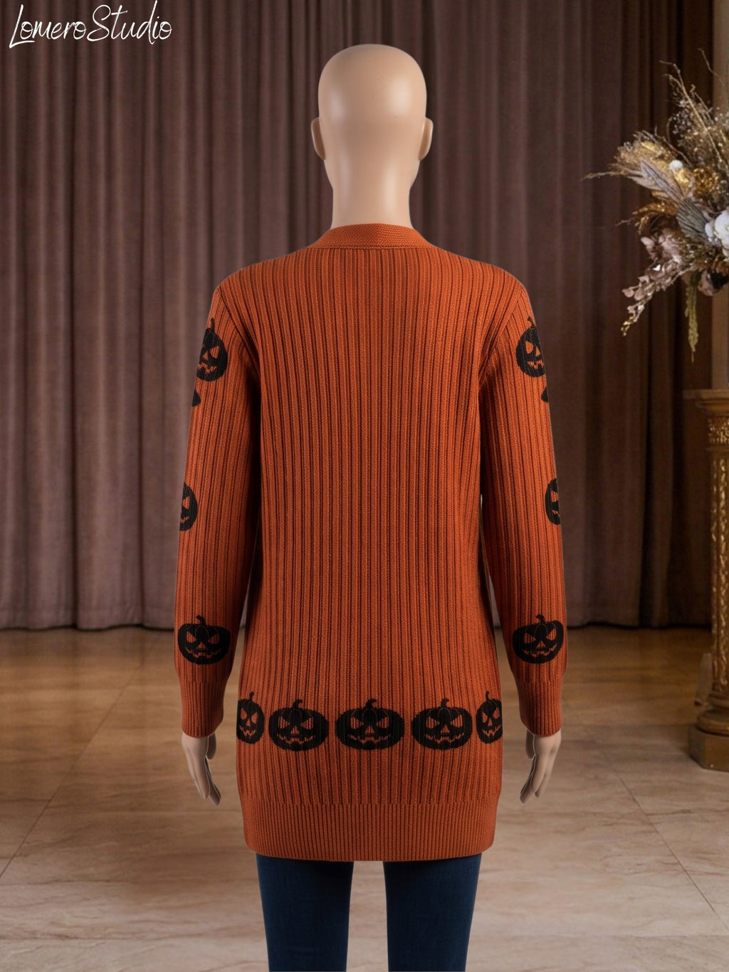 Halloween Pumpkin Cardigan, Open Front Sweater, Knit Cardigan for Women