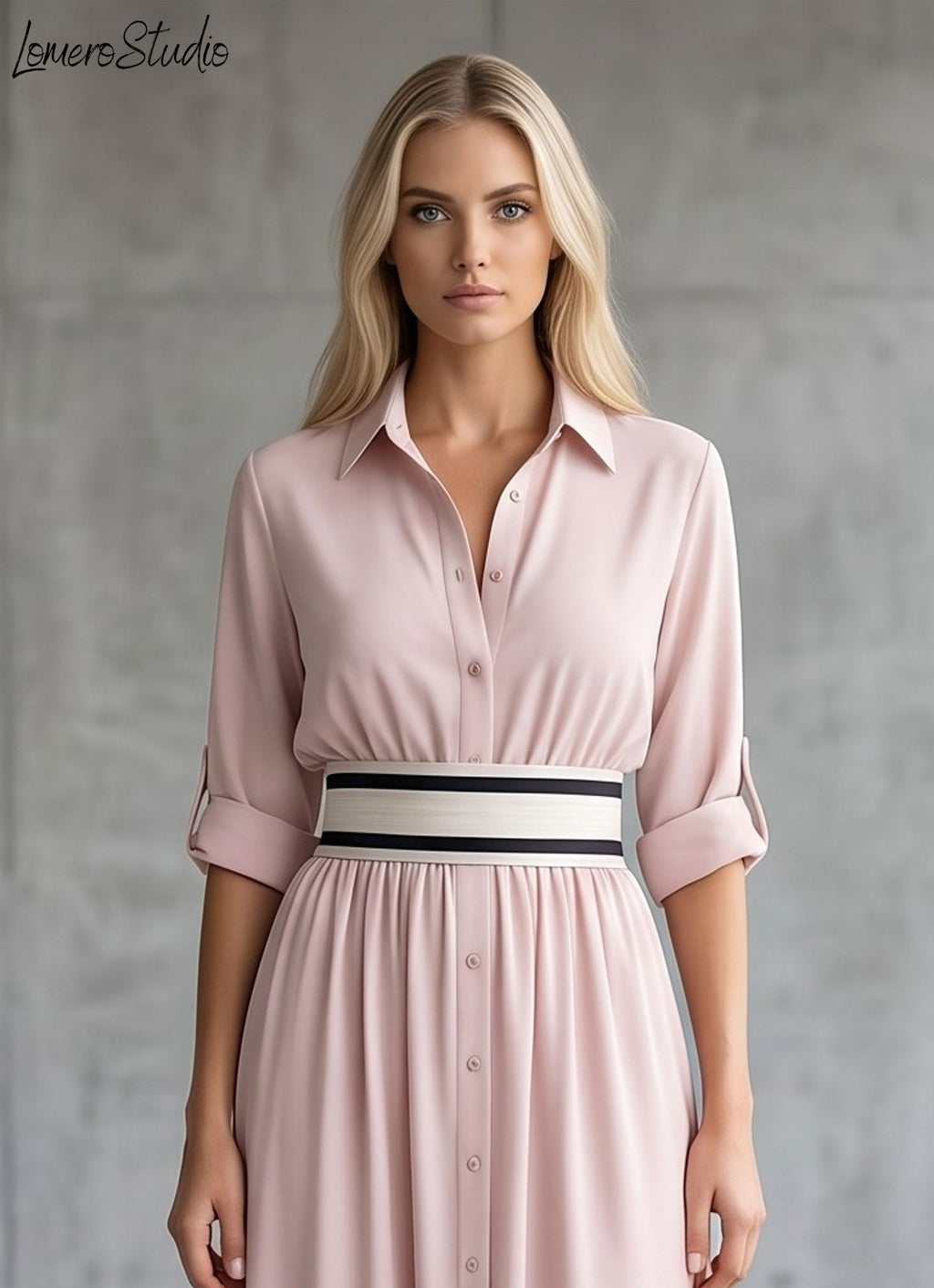 Trendy Color Block Maxi Dress, Elegant Collared Long Dress with Pockets