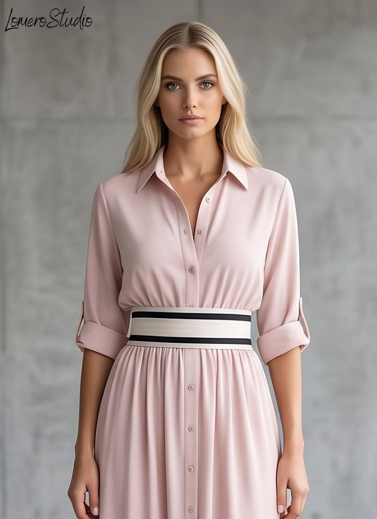 Trendy Color Block Maxi Dress, Elegant Collared Long Dress with Pockets