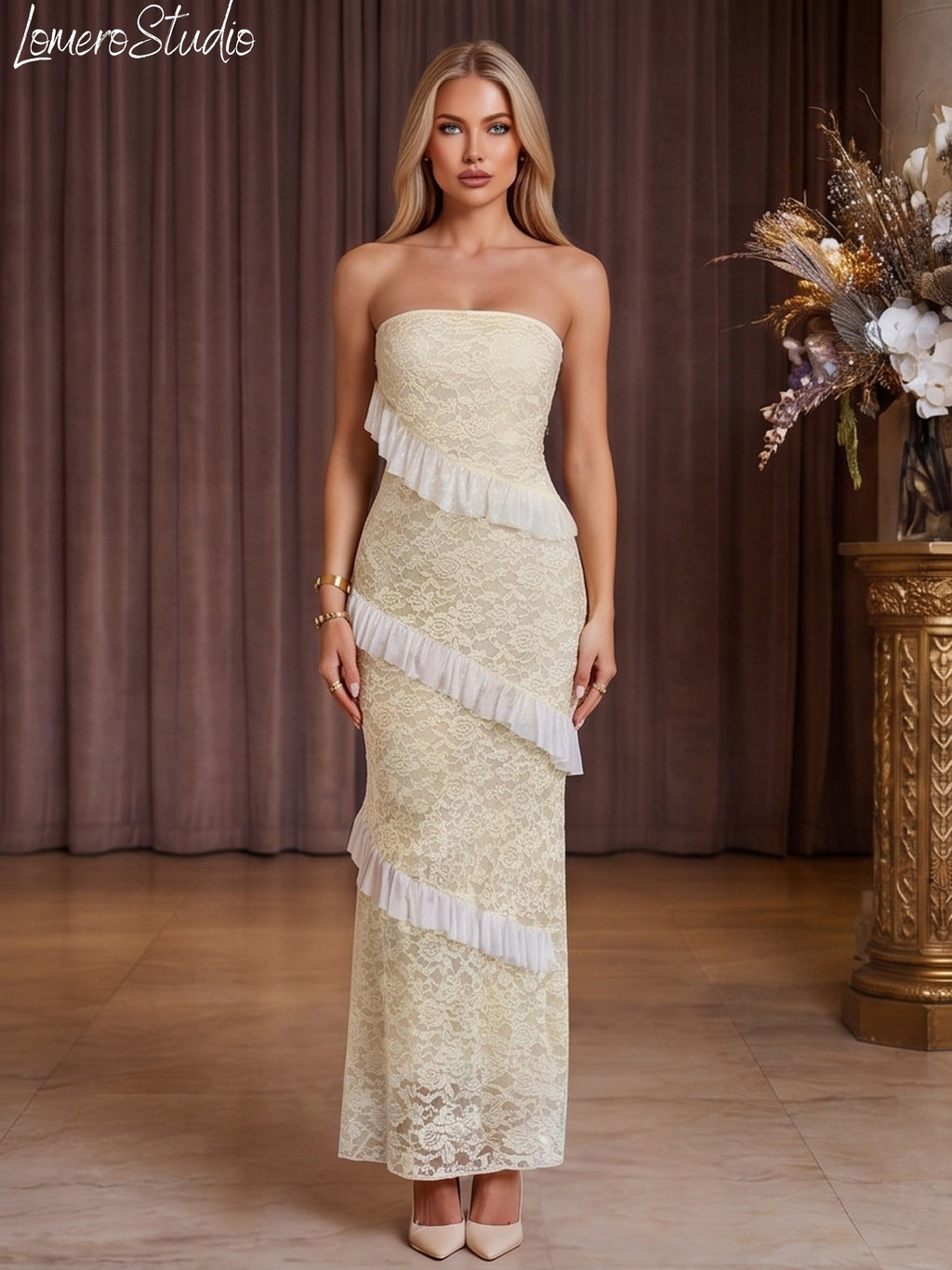 Off Shoulder Lace Maxi Dress, Elegant Bodycon Long Dress for Women, Formal Evening & Wedding Guest Party Gown