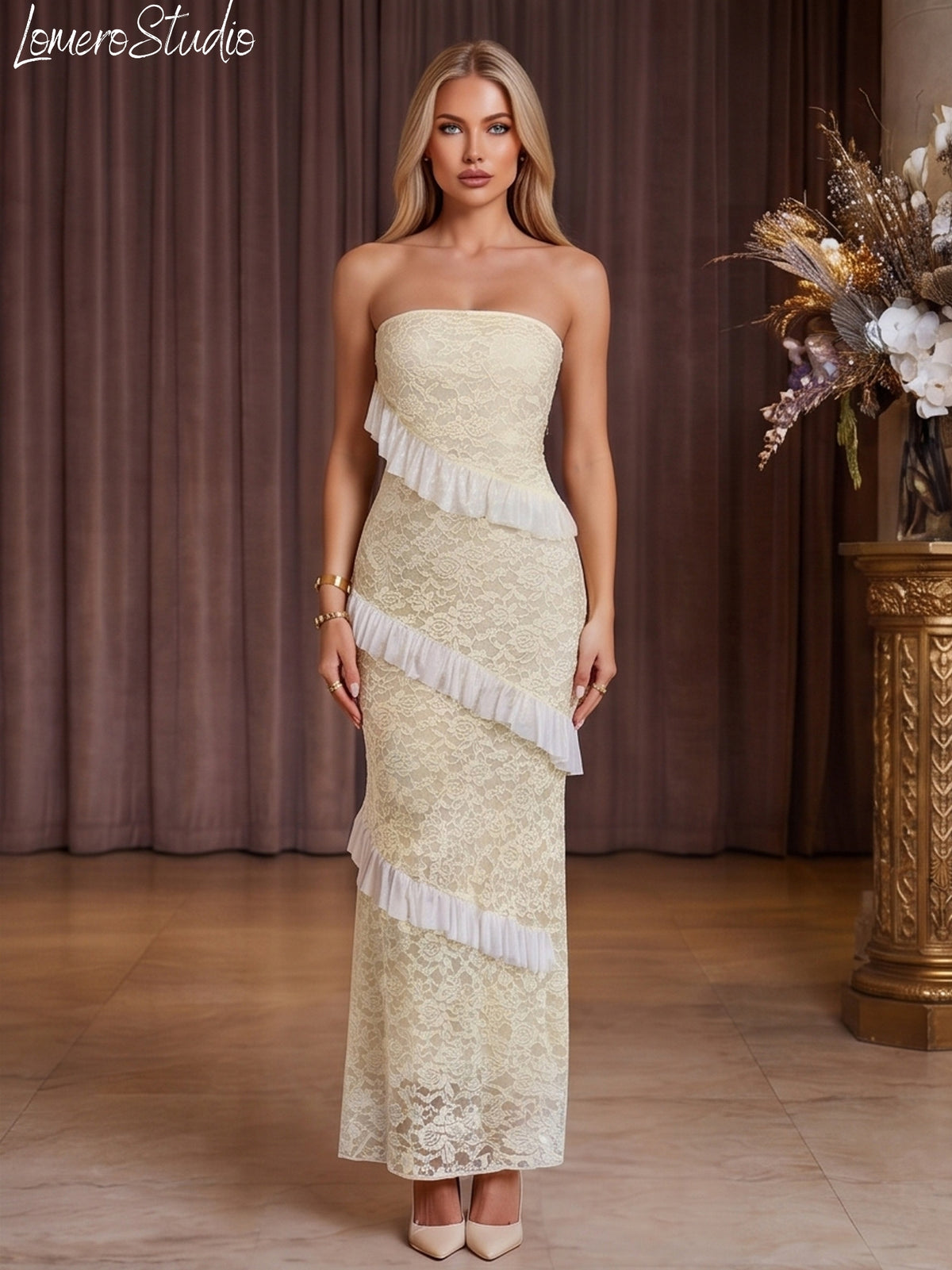 Off Shoulder Lace Maxi Dress, Elegant Bodycon Long Dress for Women, Formal Evening & Wedding Guest Party Gown