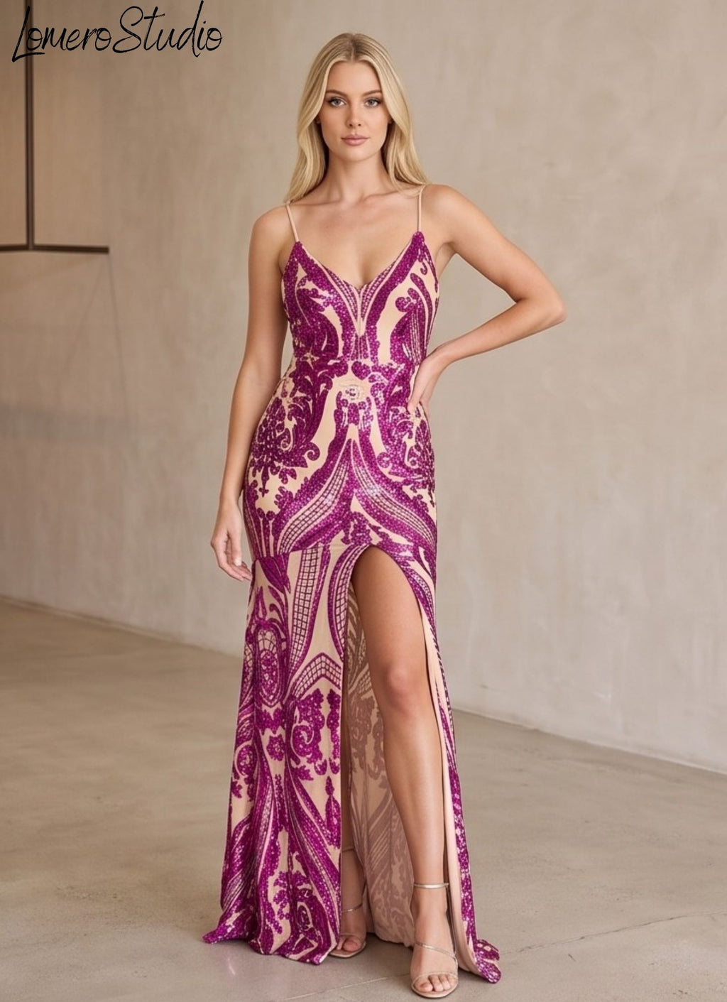 Chic Sequin Maxi Dress, Elegant Art Deco Style, Spaghetti Strap Evening Gown
