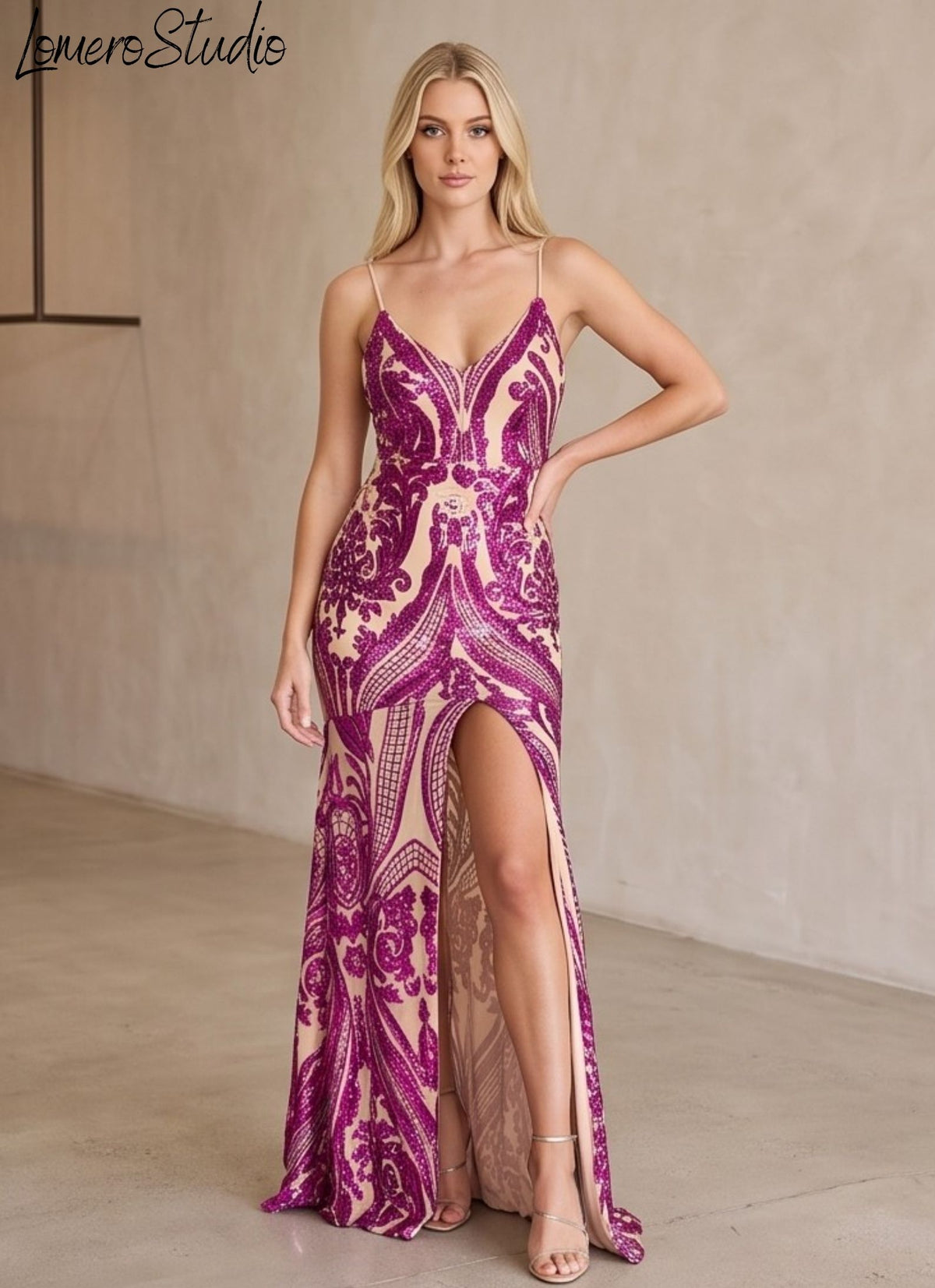 Chic Sequin Maxi Dress, Elegant Art Deco Style, Spaghetti Strap Evening Gown
