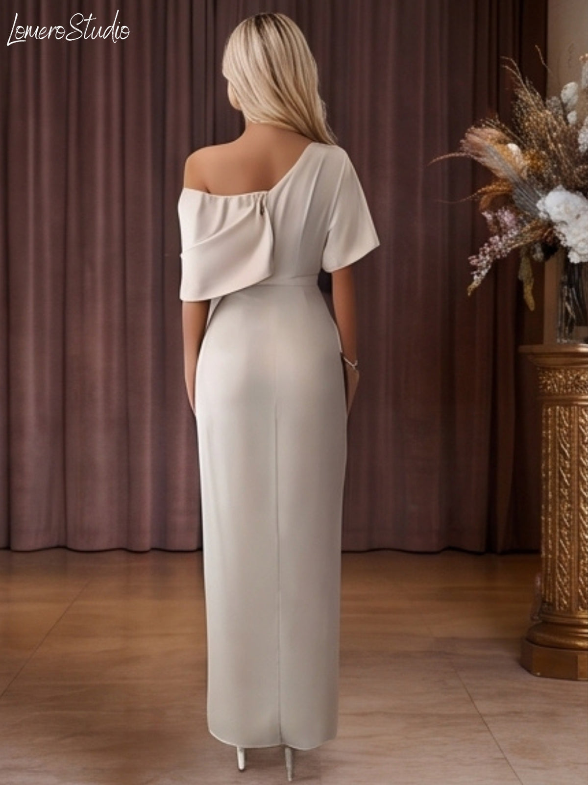 Elegant One Shoulder Cross Ruched Dress for Women, Special Occasion Evening Party Gown