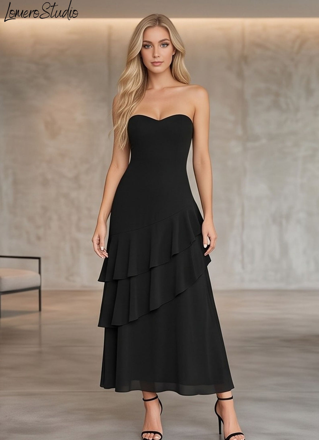 Elegant Off Shoulder Maxi Dress, High Waist Layered Evening Gown