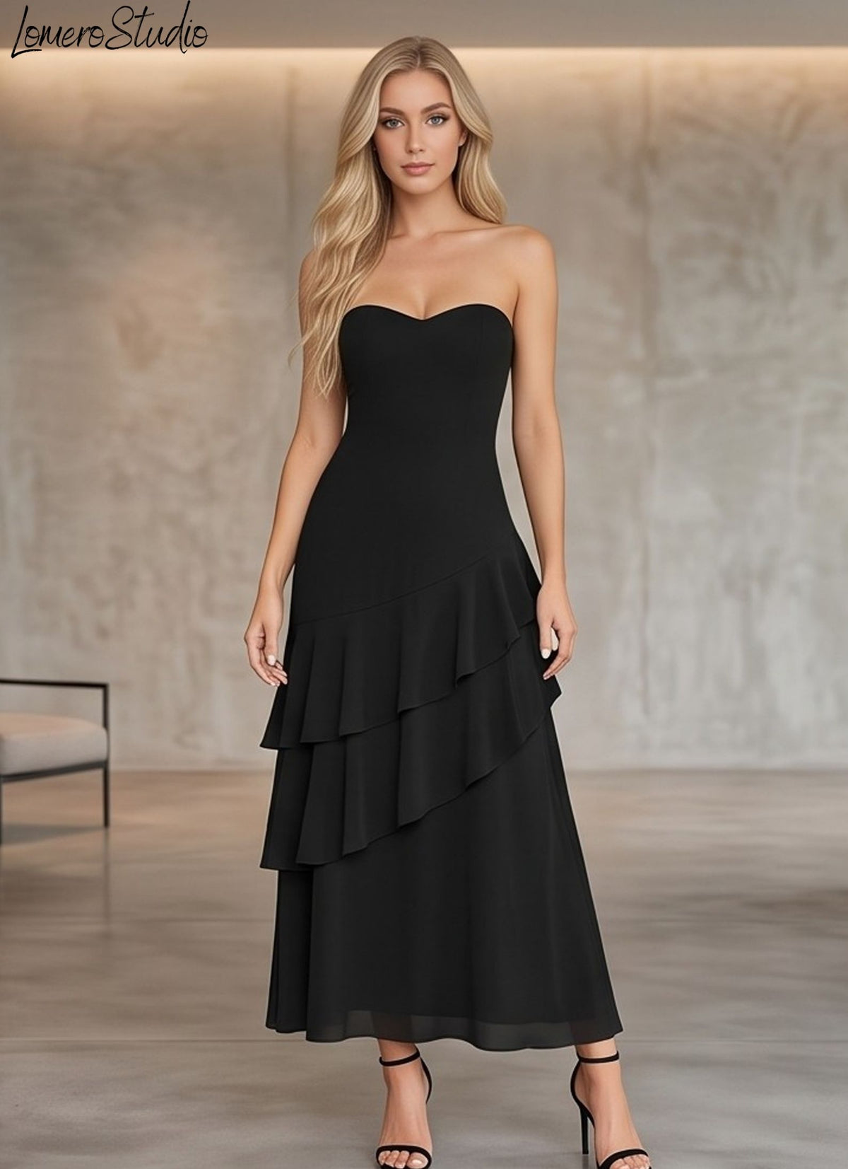 Elegant Off Shoulder Maxi Dress, High Waist Layered Evening Gown