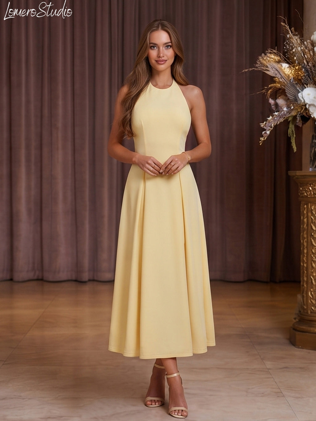 Stylish Dropped Hem Dress, Trendy Halter Dress for Women, Summer Midi Dress