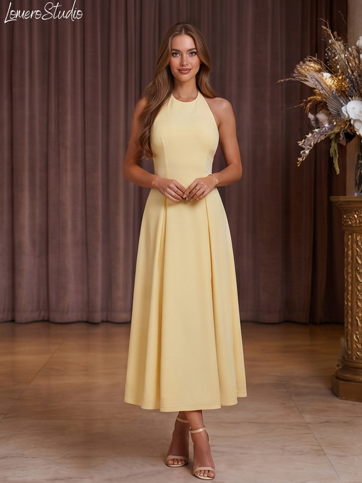 Stylish Dropped Hem Dress, Trendy Halter Dress for Women, Summer Midi Dress