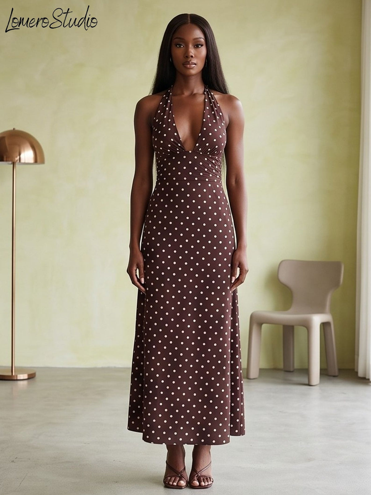 Sexy Polka Dot Vacation Dress for Women, Trendy Sleeveless Retro A-Line Maxi Dress,