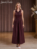 Trendy Sleeveless A-Line Dress for Women | Stylish Collared Belted Midi Dress, Casual Outfit