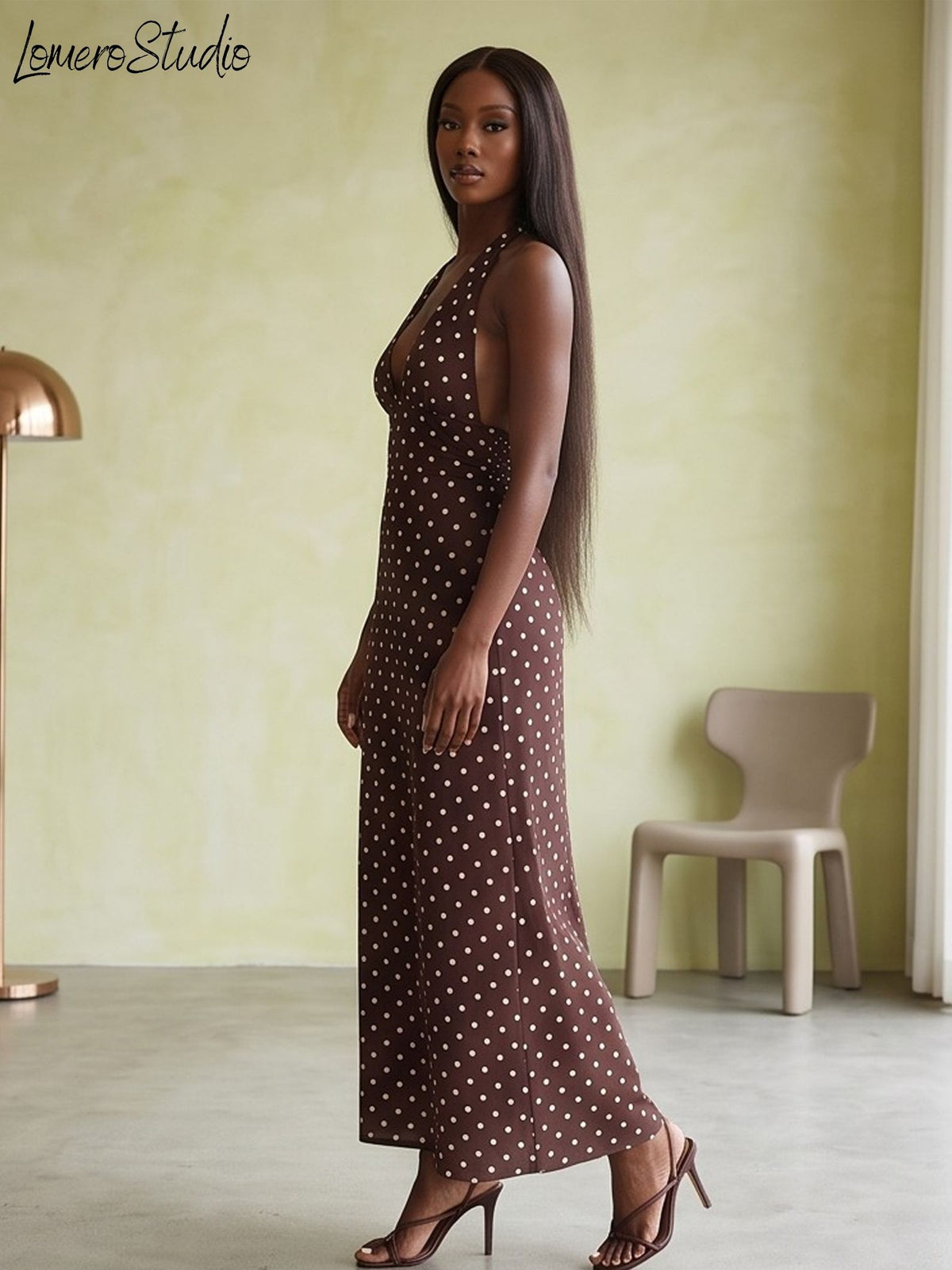Sexy Polka Dot Vacation Dress for Women, Trendy Sleeveless Retro A-Line Maxi Dress,
