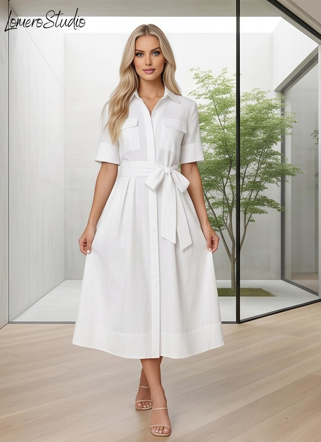 Chic Relaxed Midi Dress with Pockets - Solid Color Summer Outfit for Women