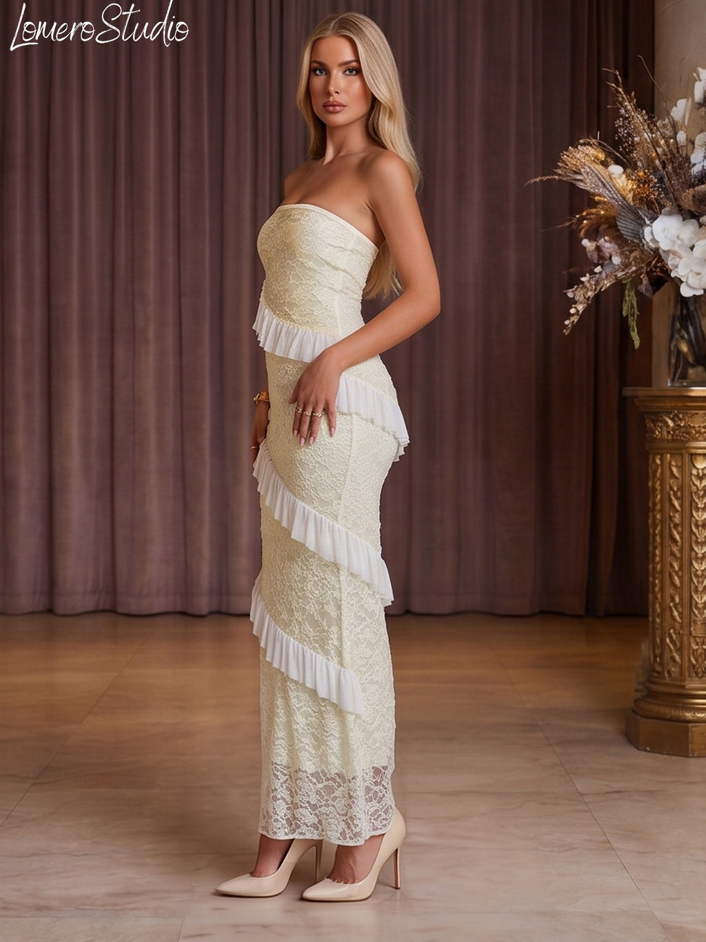 Off Shoulder Lace Maxi Dress, Elegant Bodycon Long Dress for Women, Formal Evening & Wedding Guest Party Gown