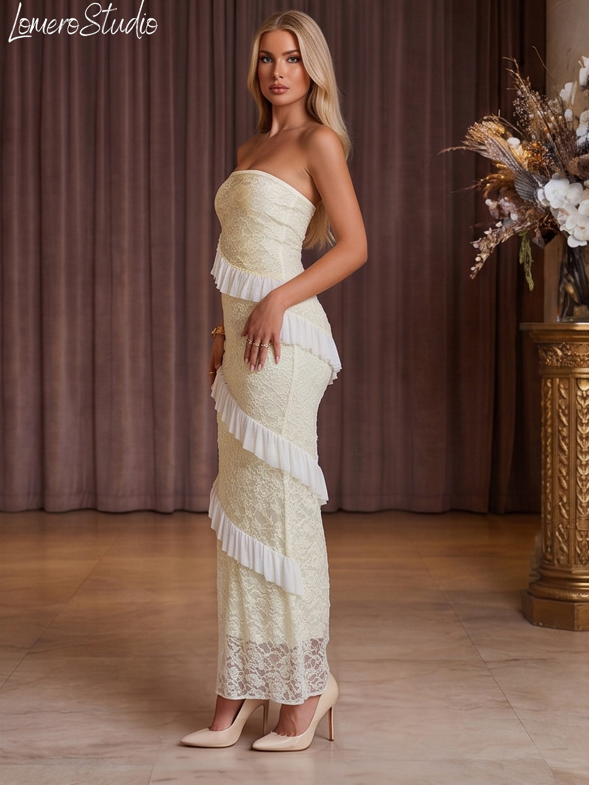 Off Shoulder Lace Maxi Dress, Elegant Bodycon Long Dress for Women, Formal Evening & Wedding Guest Party Gown