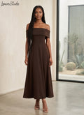 Solid Color Off Shoulder Evening Dress, Backless Maxi Gown for Special Occasions
