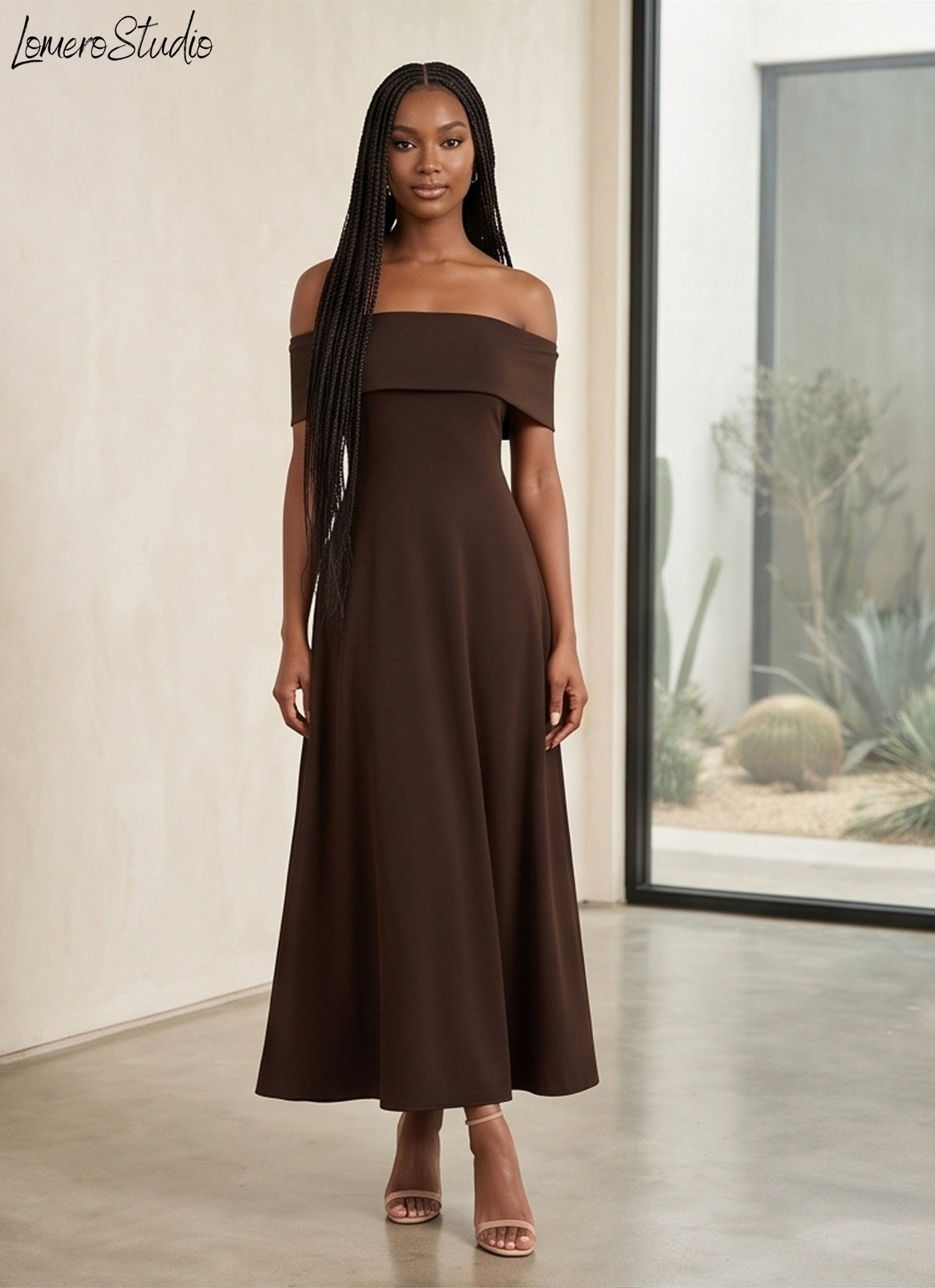 Solid Color Off Shoulder Evening Dress, Backless Maxi Gown for Special Occasions