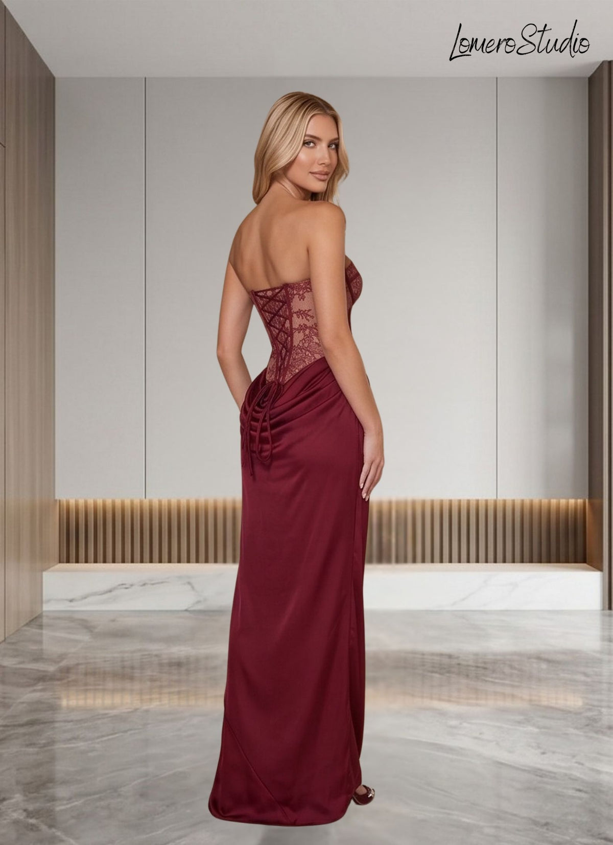 Sleeveless Lace Corset Maxi Dress, Ruched Elegant Party Dress, Sexy Bodycon Prom Dress